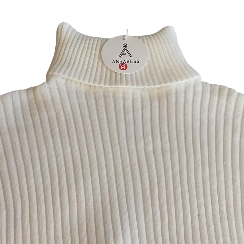 ANRABESS Womens Sweater Dress Turtleneck Lantern Sleeve Casual White Size M NWT - Picture 7 of 11